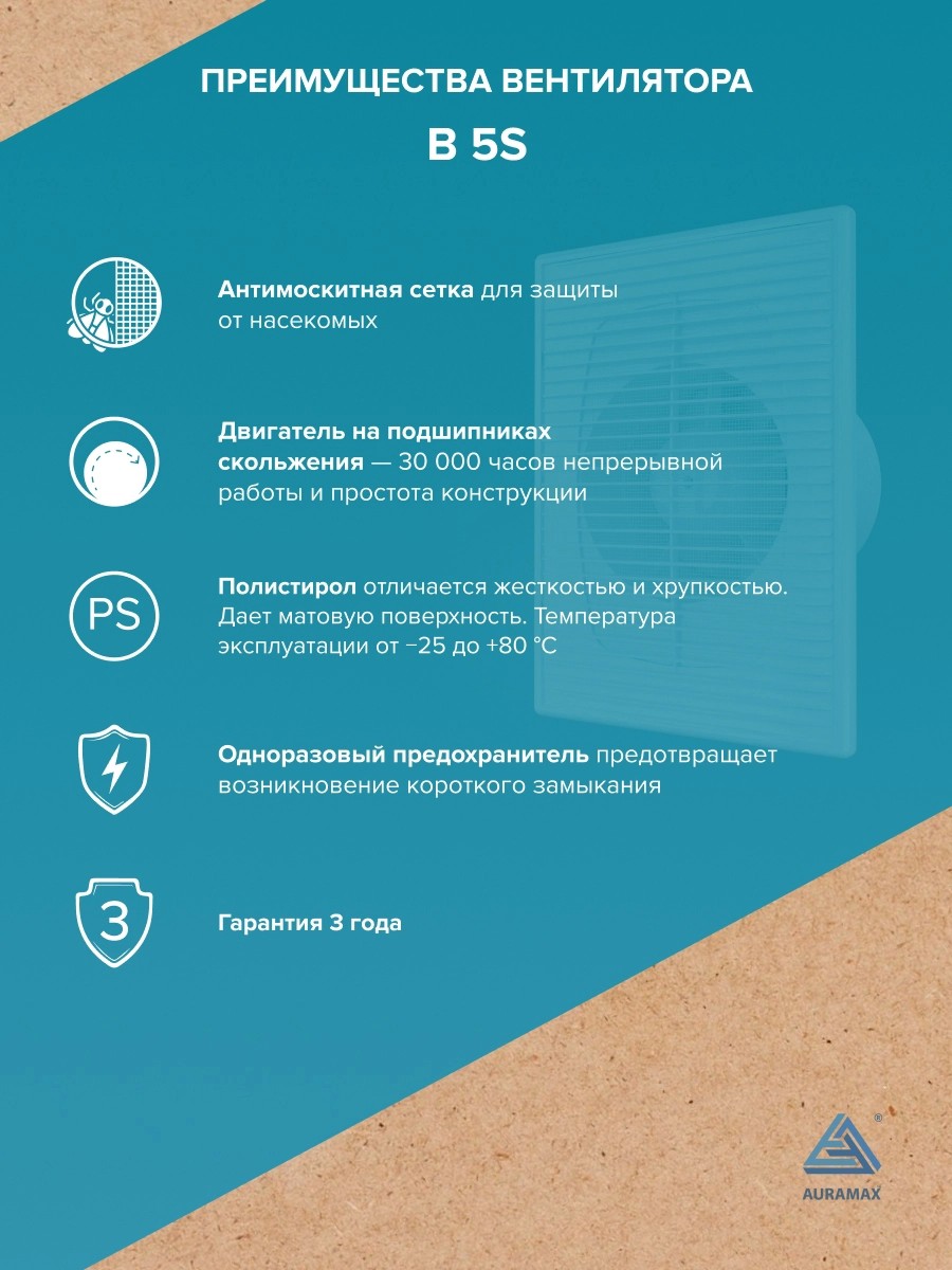 Вентилятор накладной B D125 сетка AURAMAX