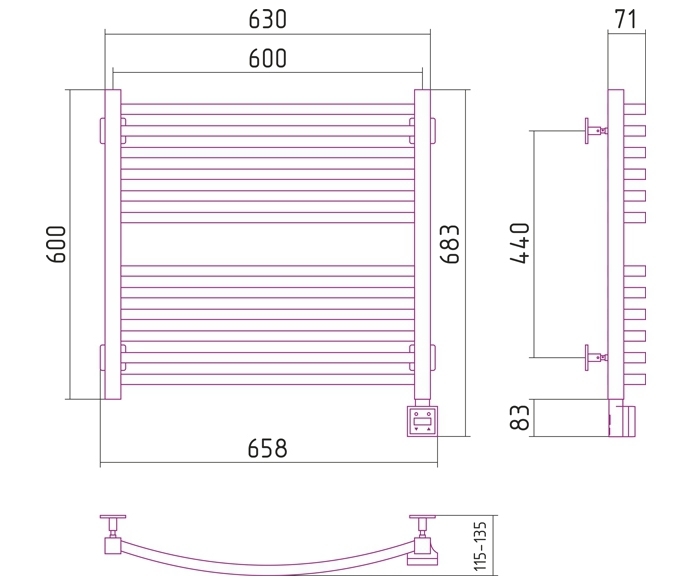 Полотенцесушитель электрический Сунержа Аркус 600x600